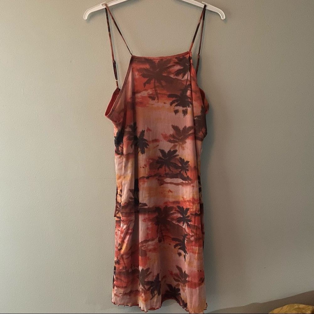Mesh Beach dress with orange slip underneath